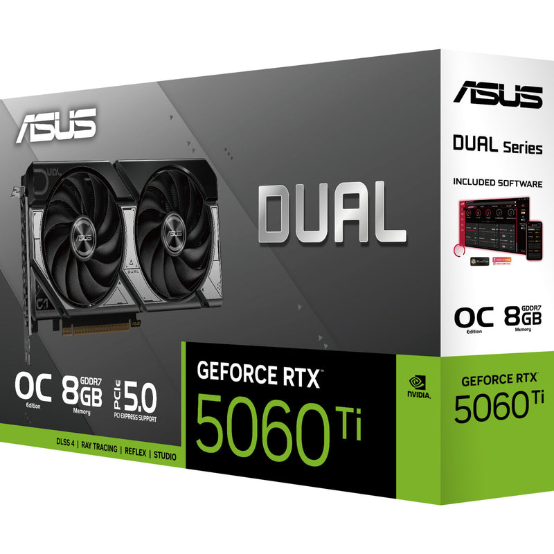 Chargez l'image dans la visionneuse de la galerie, Asus dual geforce rtx 5060 ti oc 8g grafische kaart (zwart, 3x displayport, 1x hdmi)
