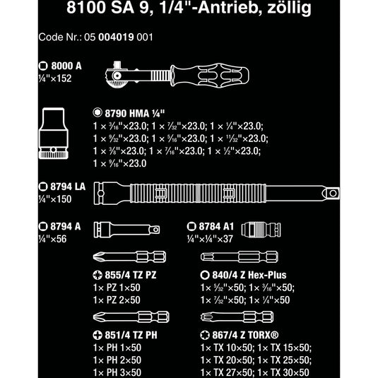 Wera 8100 sa 9 zyklop speed-ratelset gereedschapsset (zwart groen, 1 4 -aandrijving, 28-delig)