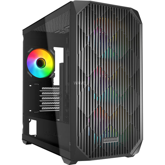 Sharkoon mk3 rgb mini tower behuizing (zwart | 2x usb-a | 1x usb-c | rgb | tempered glass)