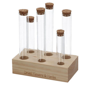 Esschert design bloemen en kruiden glazen reageerbuisjes 6 stuks in standaard