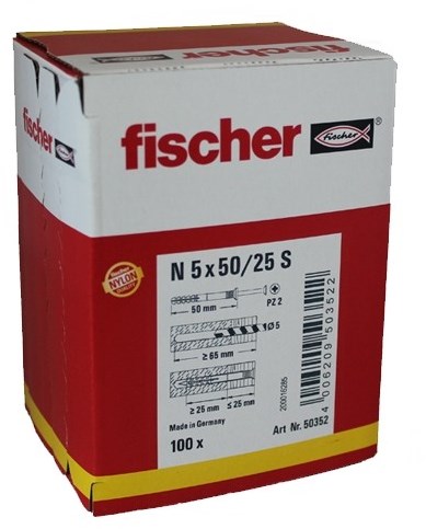 Fischer n 5x50 25 s nagelplug 100 st - 50352
