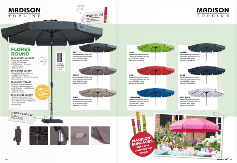 Load image into Gallery viewer, Madison parasol flores 300cm draai volant grijs
