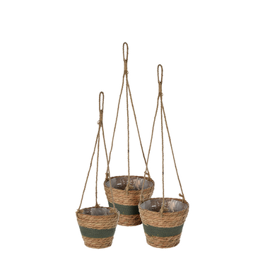 Hangende bloempottenset cattail leave donkergroen 3-delig