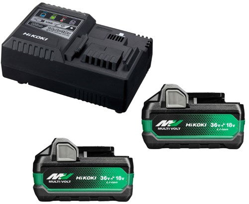 Afbeelding laden in galerijviewer, Hikoki uc18ysl3whz booster pack | 2 x multi-volt bsl38a18x accu's 5ah 18v 2,5ah 36v + snellader uc18ysl3

