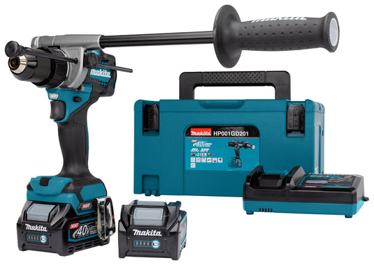 Makita hp001gd201 40v max klopboor- schroefmachine 2,5 ah accu (2 st), lader, mbox - hp001gd201