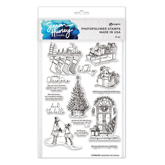 Ranger ink ranger • simon hurley create. photopolymer stamps 15.24cmx22.86cm sketched christmas