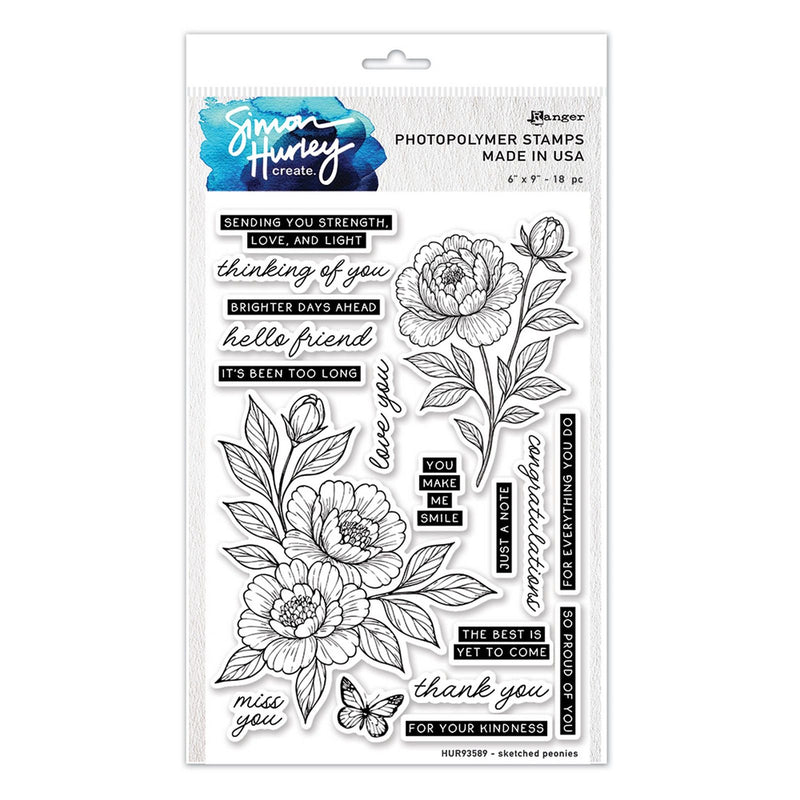 Load image into Gallery viewer, Ranger ink ranger • simon hurley create. photopolymer stamps sketched peonies
