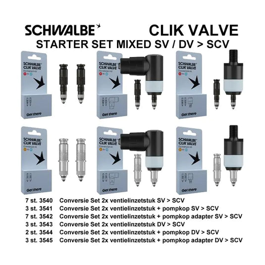 Schwalbe ventiel conversiekit clik sv-scv dv-scv 25-delig