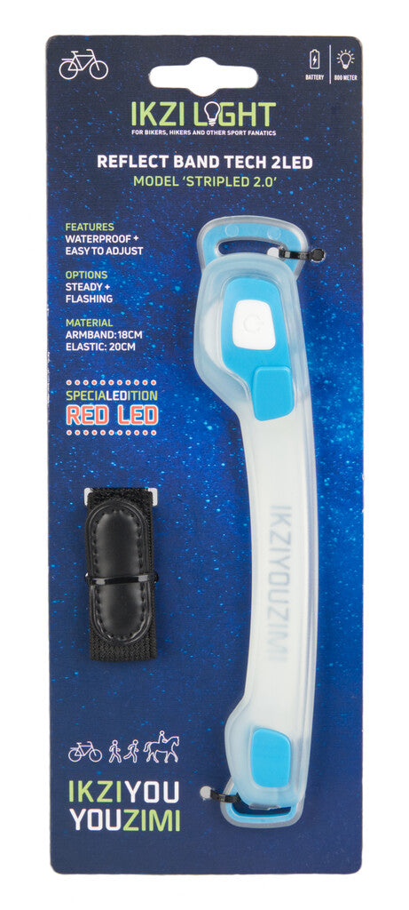 Load image into Gallery viewer, Ikzi light armband stripled 2x rode led, transparant blauw
