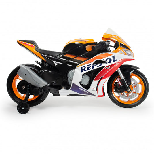 Injusa Repsol elektrische kindermotorfiets 12V oranje wit