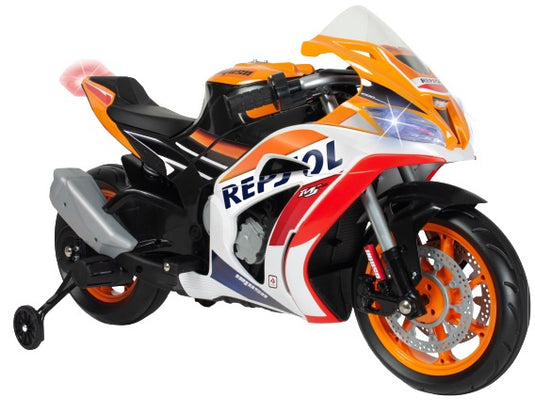 Injusa Repsol elektrische kindermotorfiets 12V oranje wit