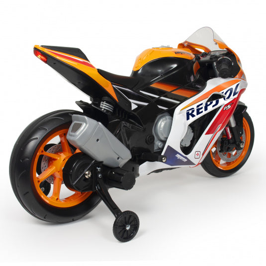 Injusa Repsol elektrische kindermotorfiets 12V oranje wit
