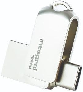 Usb-stick integral 128 gb usb type-a usb type-c zilver