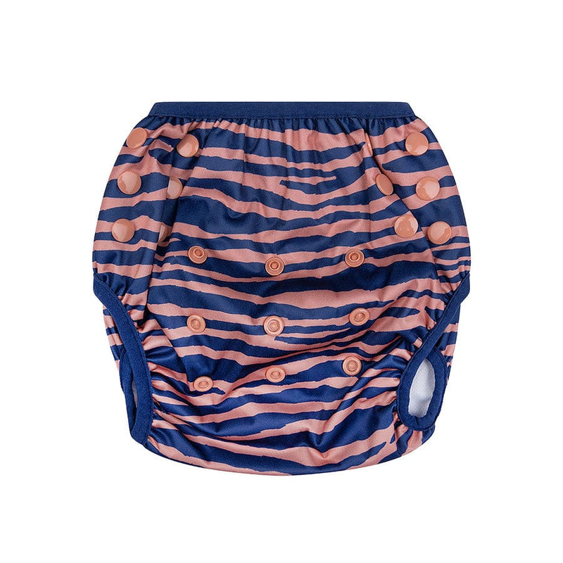 Load image into Gallery viewer, Vibrant stripes | blauw oranje wasbare zwemluier
