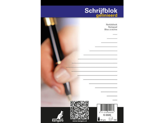 Kangaro schrijfblok a5 lijn 100 blad pak a 5 st