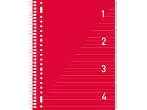 Kangaro 4 in 1 schrijfblok a4, gelinieerd rood met tabs