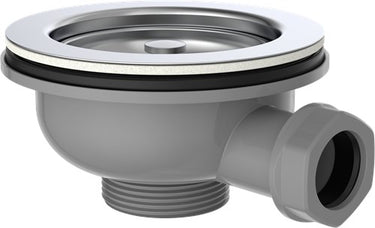 Kirchhoff eco-save kunststof korfventiel, grijs, 1 1 2 et, roestvrijstalen ventielbeker en zeef ø114 mm, met 1 overloopaansluiting - 98835349