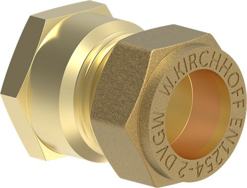 Afbeelding laden in galerijviewer, Kirchhoff messing overgangsstuk, blank, 18 mm x 1 2 it, klemkoppeling voor koperen buis - 989456317
