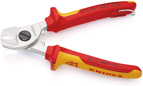 Afbeelding laden in galerijviewer, Knipex kabelschaar geïsoleerd | meercomponenten-omhullingen | vde-gekeurd | geïntegreerde openingsveer - 95 16 165 t bk
