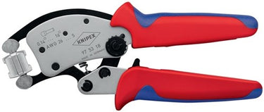 Knipex twistor 16 zelfinstellende krimptang voor adereindhulzen (rood blauw, met draaibare krimpkop)