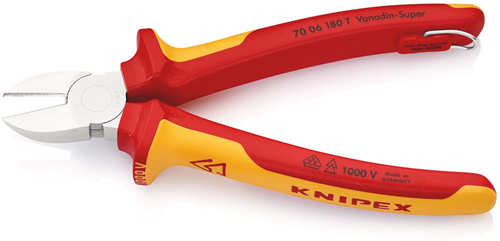 Knipex zijsnijtang | 180 mm lengte | geïsoleerd | meercomponenten-omhullingen | vde-goedgekeurd | geïntegreerde bescherming - 70 06 180 t bk