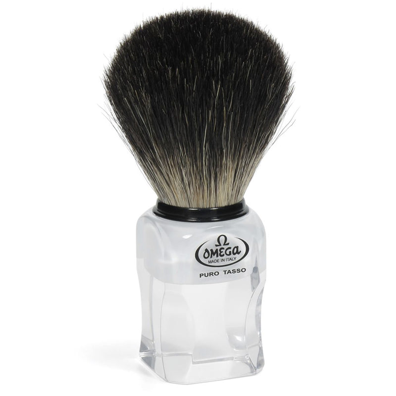 Afbeelding laden in galerijviewer, Omega scheerkwast 100% black badger transparant + standaard 11cm
