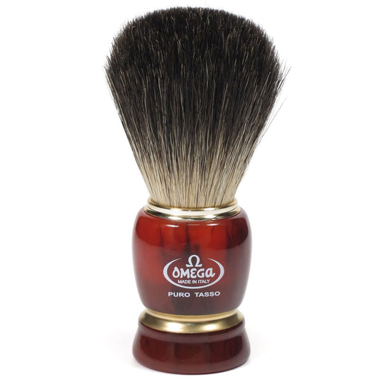 Omega scheerkwast 100% black badger hars handvat + standaard 10cm