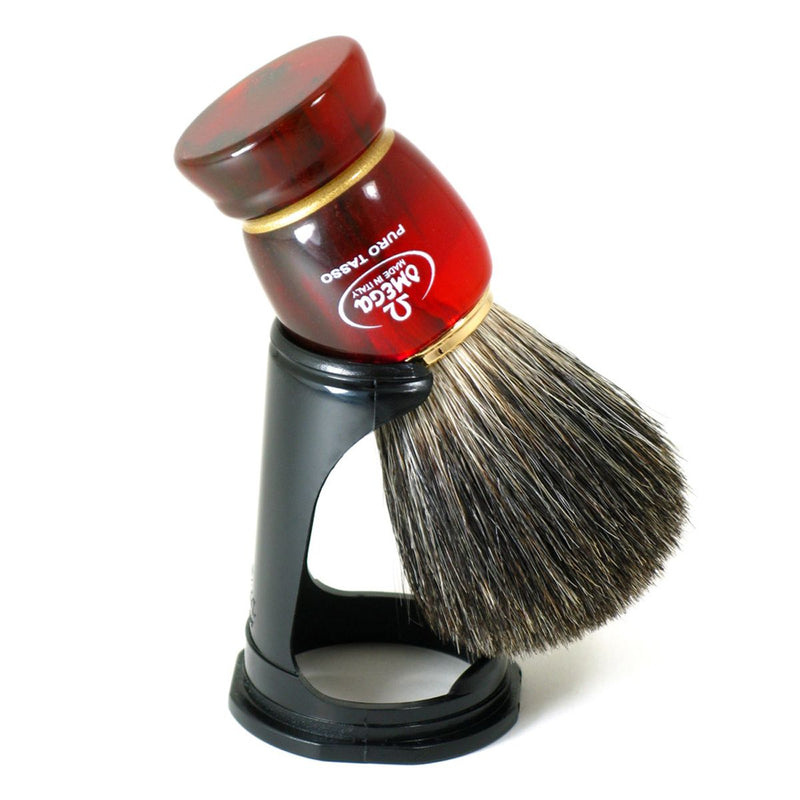 Load image into Gallery viewer, Omega scheerkwast 100% black badger hars handvat + standaard 10cm
