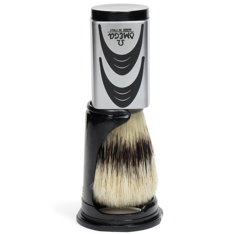 Load image into Gallery viewer, Omega scheerkwast hi-brush varkenshaar met dassenhaareffect grijs handvat + standaard 11,5cm
