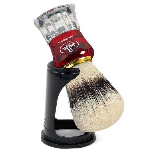 Omega scheerkwast hi-brush synthetisch haar met dassenhaareffect rood transparant handvat 11cm