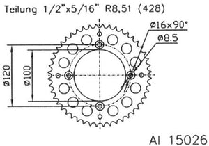 Esjot chain wheel 428 50z alu silver