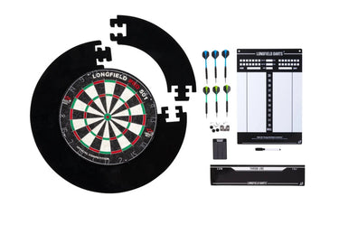 Longfield darts Tournament dartbord met toebehoren zwart 8-delig