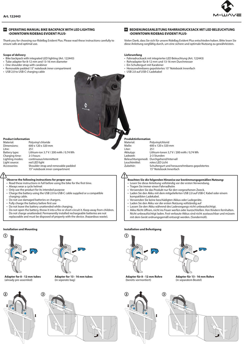 Load image into Gallery viewer, M-wave downtown ridepack evident 2in1 backpack bag

