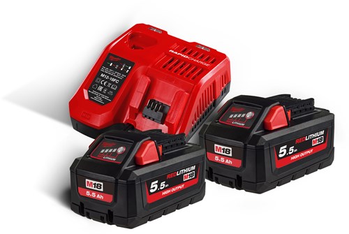 Load image into Gallery viewer, Milwaukee m18 hnrg-552 - m18 hb5 duo pack 18v 5.5ah high output + lader m12-18fc
