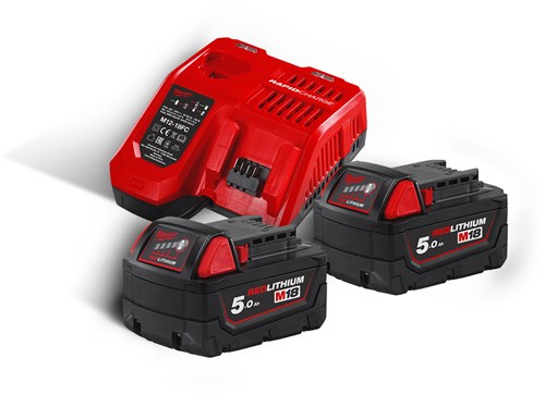 Afbeelding laden in galerijviewer, Milwaukee m18 nrg-502 | accu starterset 18v (2x 5.0ah accu + m12-m18 snellader) - 4933459217
