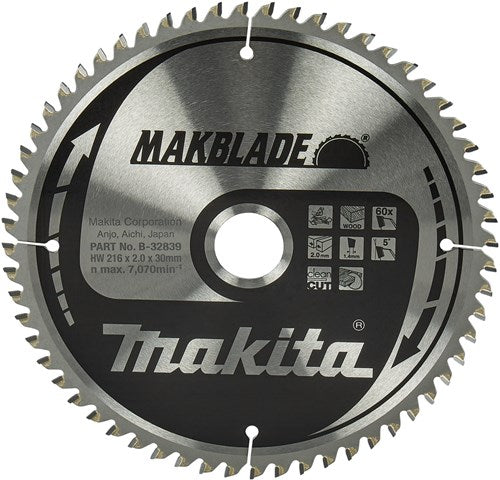 Makita accessoires afkortzaagblad | hout | 216x30x2,1 60t - b-32839