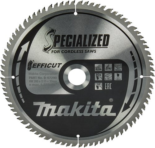Makita accessoires afkortzaagblad hout 260x30 80t ffcut - b-67290
