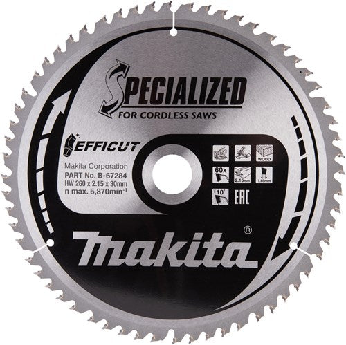 Makita accessoires afkortzaagblad hout efficut 260x30x2,15 60t 10g - b-67284
