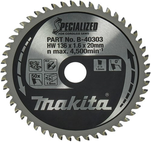 Load image into Gallery viewer, Makita accessoires cirkelzaagblad | aluminium | 136x20x1,6 50t 0g - b-40303
