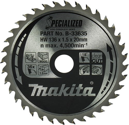 Load image into Gallery viewer, Makita accessoires cirkelzaagblad | hout | 136x20x1,5 36t 18g - b-33635
