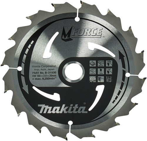 Makita accessoires cirkelzaagblad | hout | mforce | 165x20x2,0 16t15g - b-31930
