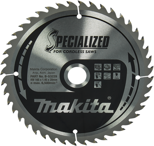Makita accessoires cirkelzaagblad hout | specialized 165x20x1,45 44t 23g - b-53229 b-53229