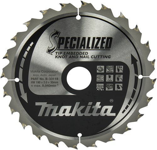 Afbeelding laden in galerijviewer, Makita accessoires makita cirkelzaagblad voor hout | specialized: noest spijker | ø 190mm asgat 30mm 24t - b-33118
