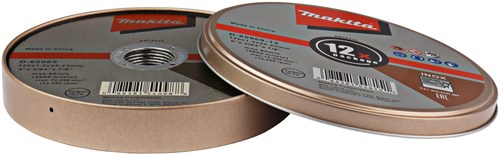 Load image into Gallery viewer, Makita accessoires d-65969-12 | doorslijpschijf rvs | 12 stuks in blik | 125x22,23x1,2mm - d-65969-12
