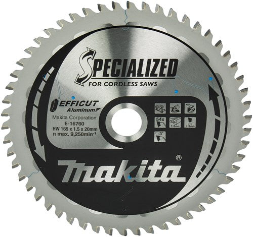 Load image into Gallery viewer, Makita accessoires e-16760 | afkort- en cirkelzaagblad | aluminium | efficut | 165x20mm | 54t - e-16760
