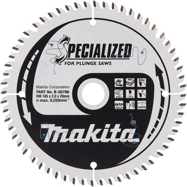 Makita accessoires makita invalcirkelzaagblad voor hout | specialized | ø 165mm asgat 20mm 60t - b-56720