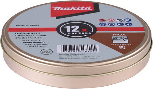 Load image into Gallery viewer, Makita accessoires d-65969-12 | doorslijpschijf rvs | 12 stuks in blik | 125x22,23x1,2mm - d-65969-12
