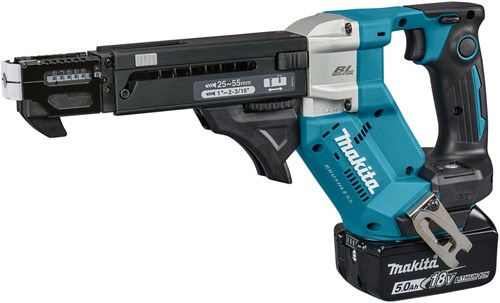 Makita dfr551rtj | 18 v | schroefautomaat | 25-55 mm | 5,0 ah (2 st) | snellader | in mbox dfr551rtj
