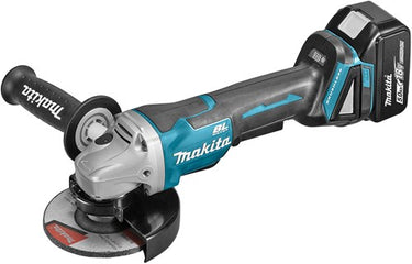 Makita dga508rtj 18v haakse slijper 125mm 5,0ah accu (2 st), snellader, mbox, met veiligheidsschakelaar