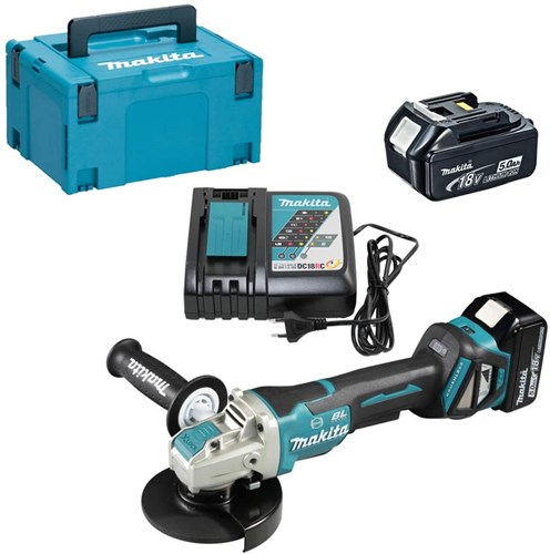 Load image into Gallery viewer, Makita dga519rtj accu haakse slijper 125mm x-lock 18v 5.0ah accu´s

